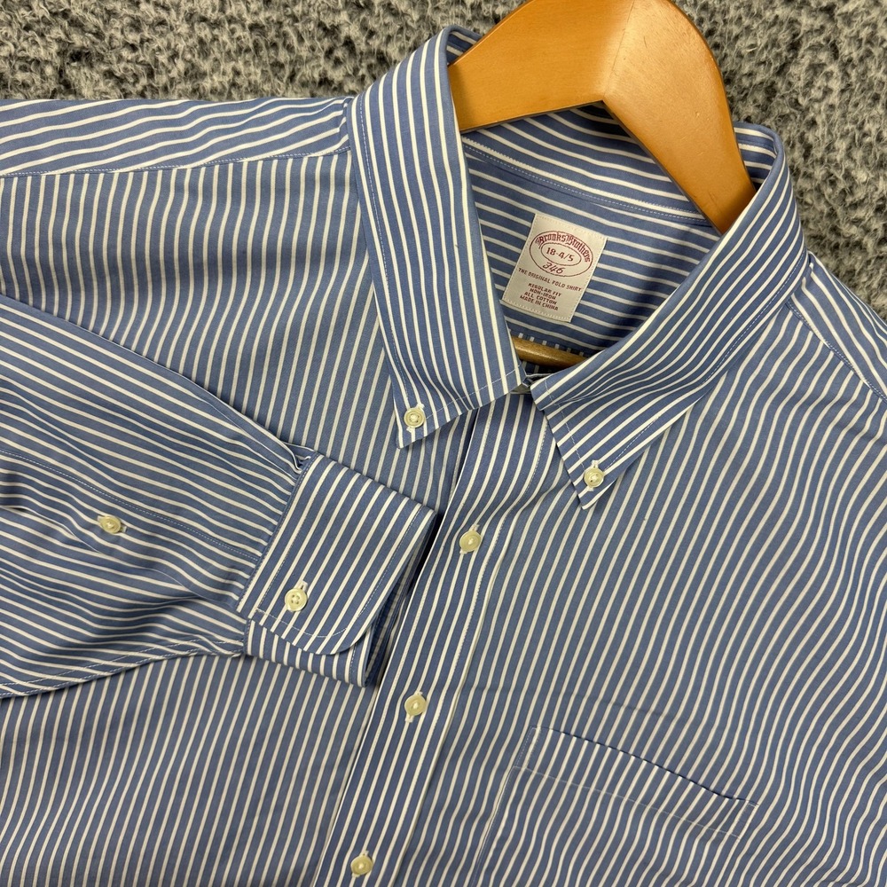 Brooks Brothers Shirt Mens 18 34/35 Blue Stripe Button Down Oxford Dress OCBD
